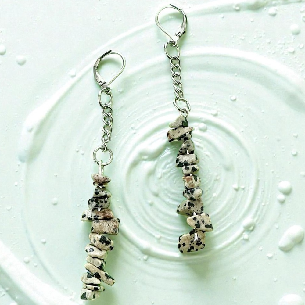 🆕 Leopard Pointstone Gemstones Dangle Earrings-Stainless Steel